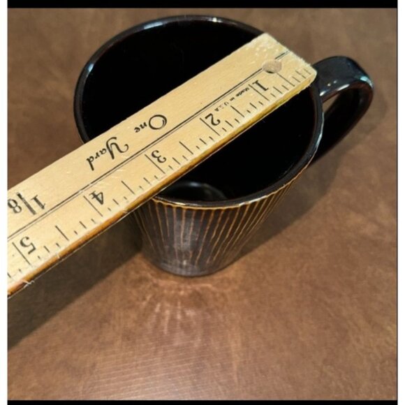 Set Of 3 Ceramic Mugs: Black With Red Dots Black Pinstripe Solid Black - Picture 10 of 11